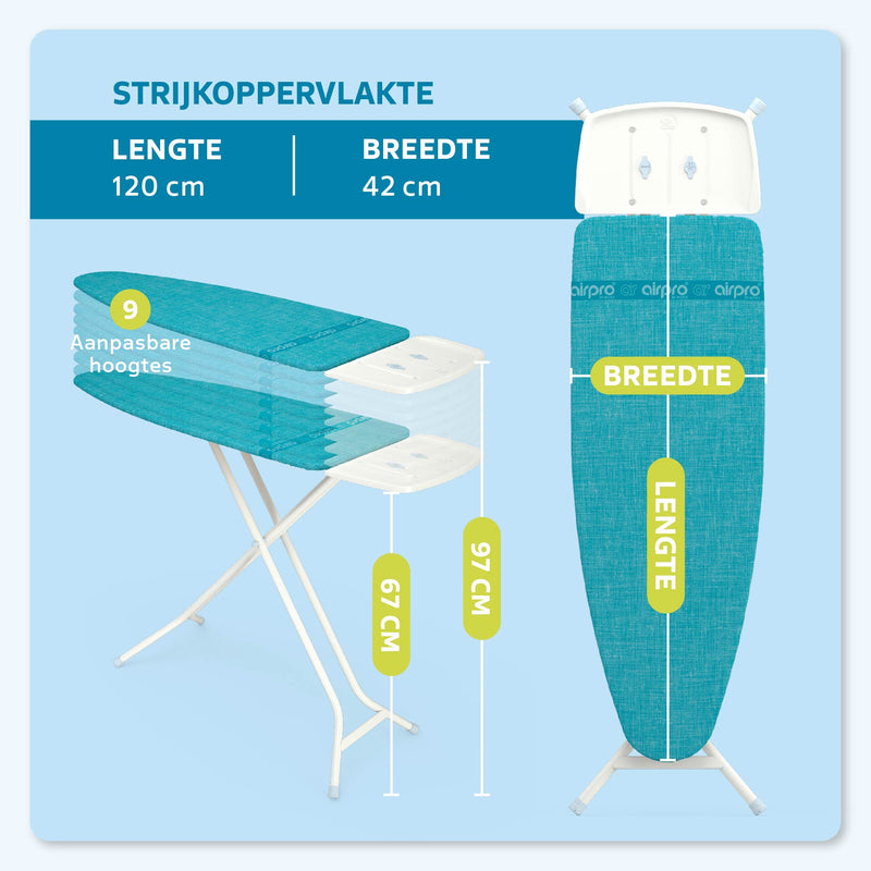 AIRPRO By Widex Strijkplank - 120x42 L - 50% Sneller strijken - Extra duurzaam - Inclusief gratis Airpro Strijkplankhoes