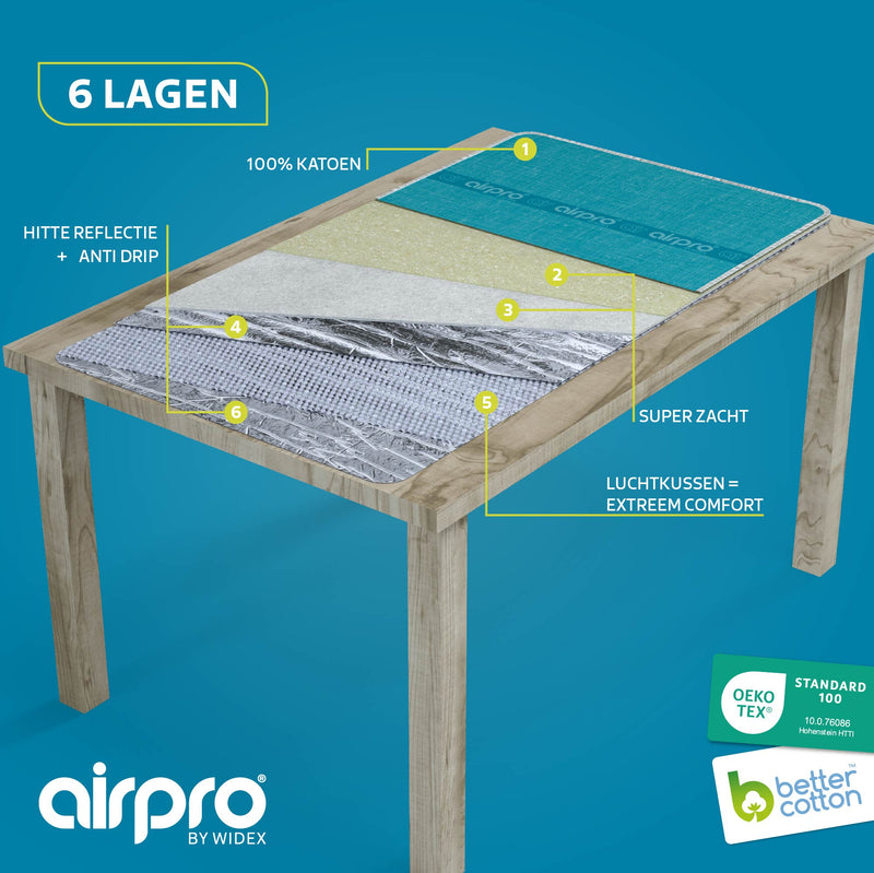 AIRPRO By Widex 6 laagse strijkdeken Giant - 148 x 80 - Linen blue