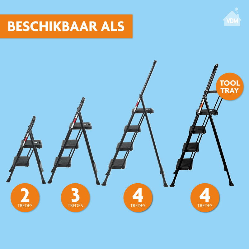 VDM Home Products Keukentrap 4 treden - Huishoudtrap met gereedschapstray