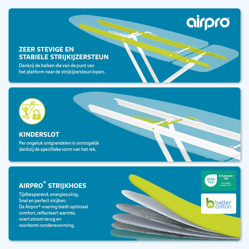 AIRPRO By Widex Strijkplank - 120x42 L - 50% Sneller strijken - Extra duurzaam - Inclusief gratis Airpro Strijkplankhoes