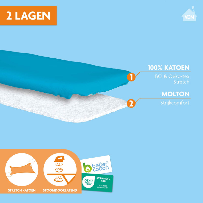 Strijkplankhoes Classic - 2 lagen en uitgerust met 3MM schuim - Universele pasmaat - Elastiek band