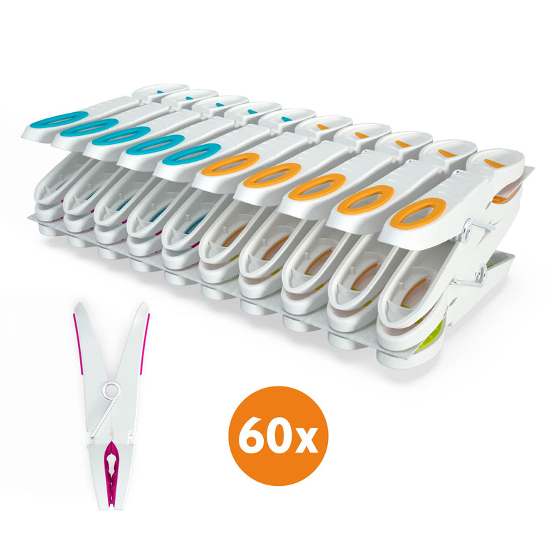 Laundryspecialist - Extra sterke wasknijpers met soft-grip - Set van 20 - 40 - 60 of 80 stuks wit/multicolor