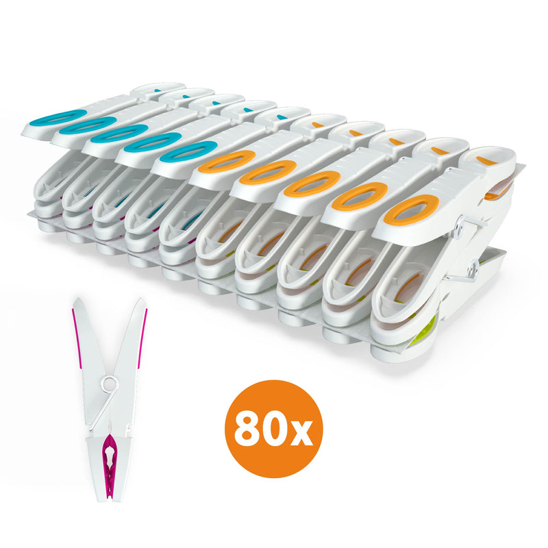 Laundryspecialist - Extra sterke wasknijpers met soft-grip - Set van 20 - 40 - 60 of 80 stuks wit/multicolor